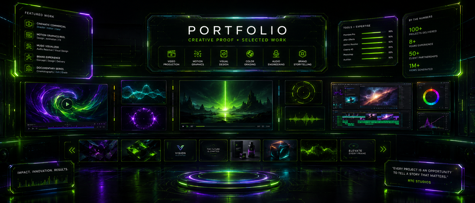 RTC Studios portfolio and selected creative work interface