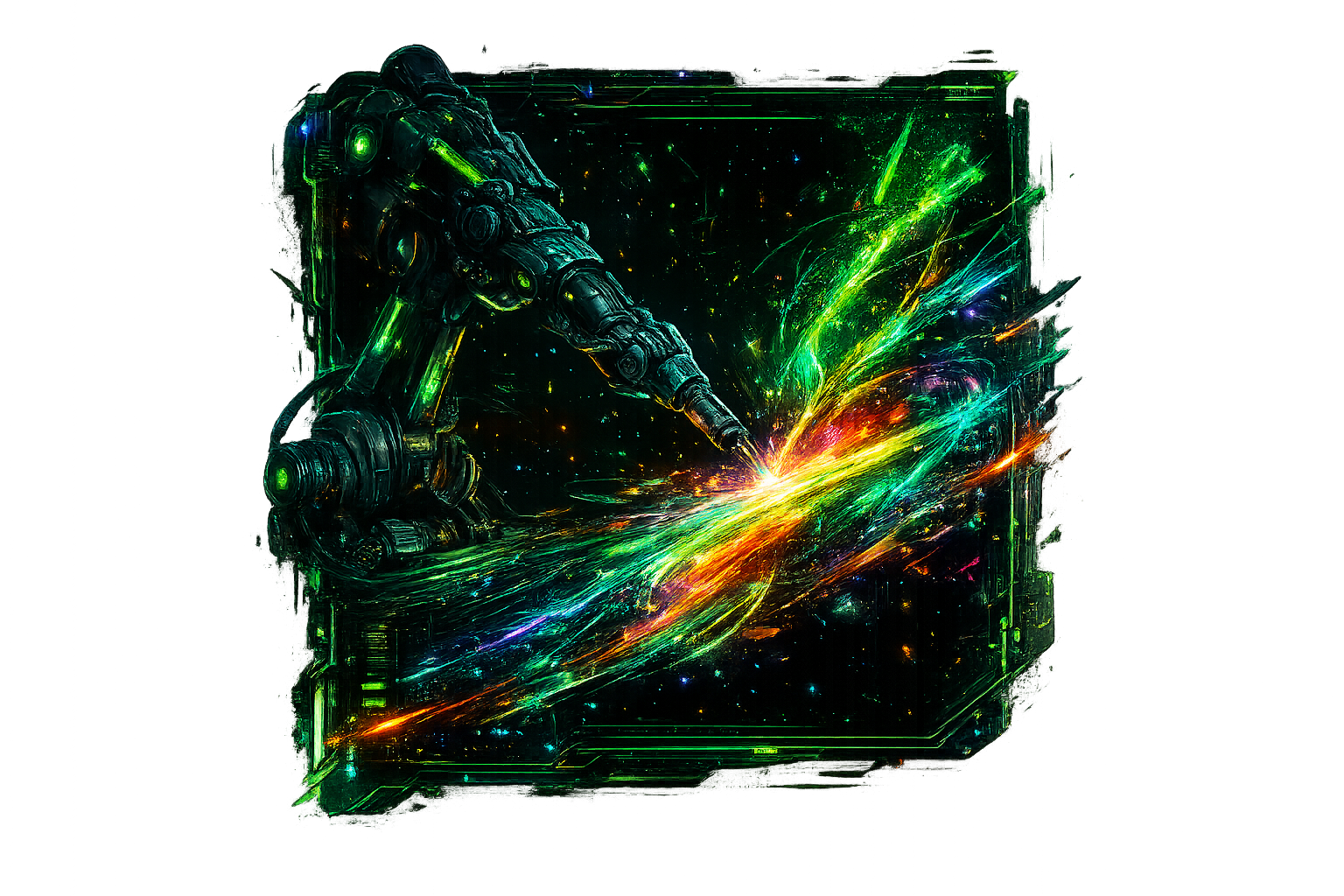Mechanical art studio representing digital art and experimental visual concepts