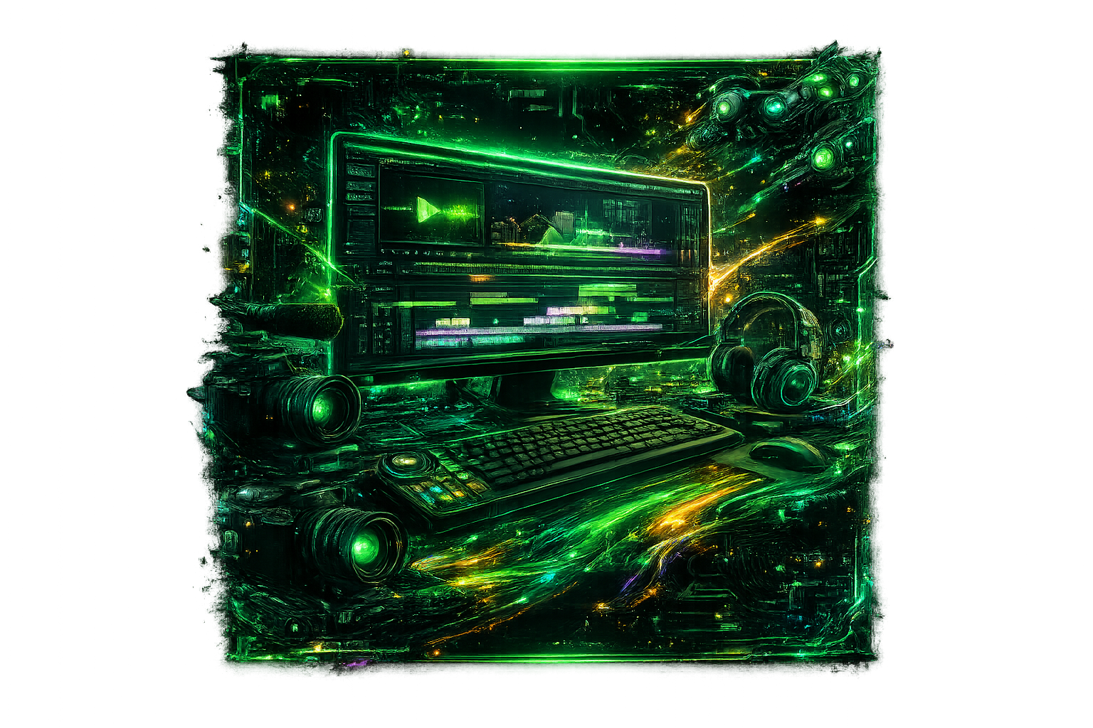 Futuristic RTC editing console representing video production