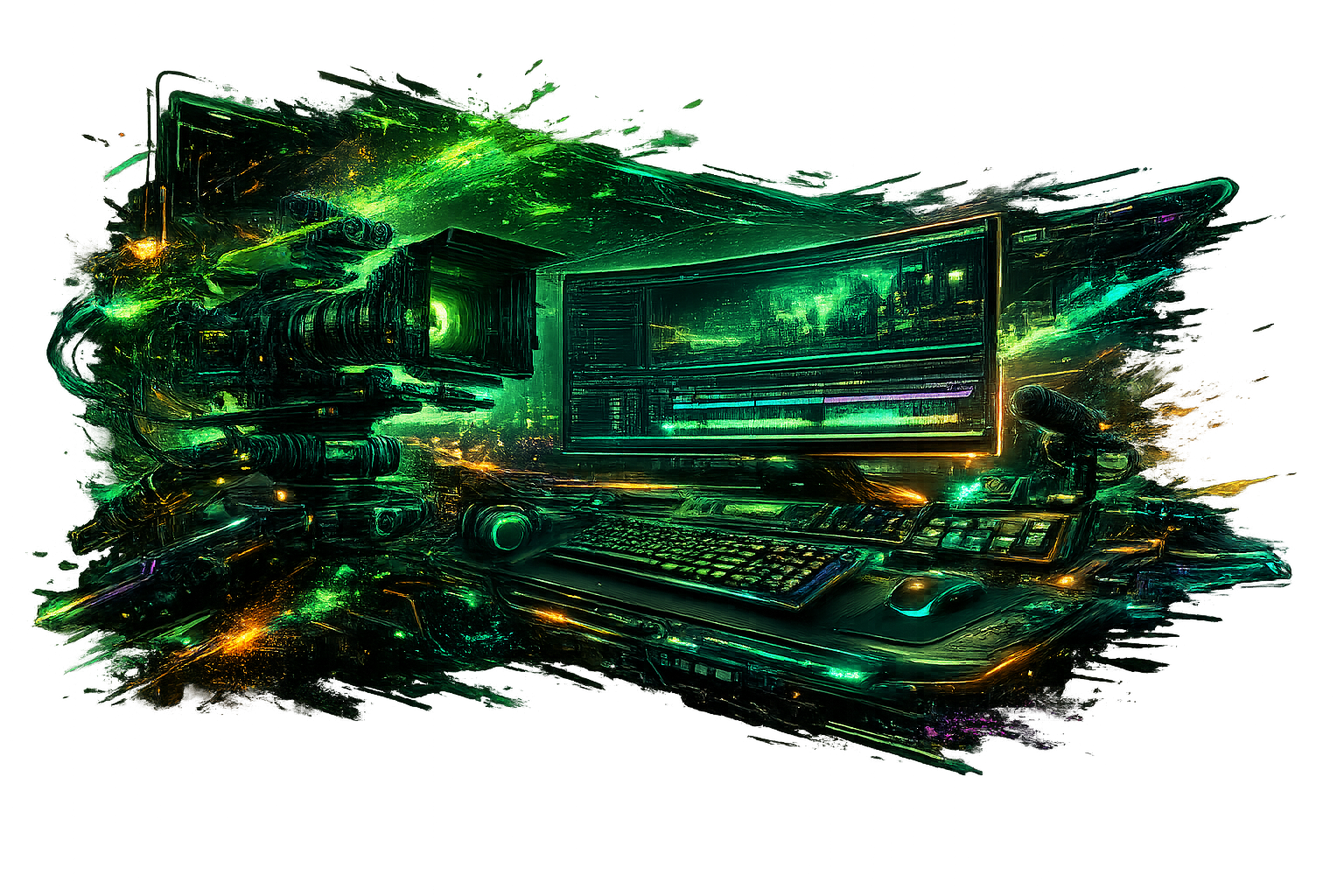 Futuristic RTC creative command center representing Tyler’s acting, editing, and art practice